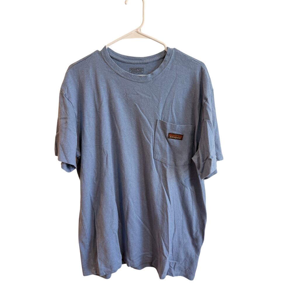 Patagonia Men’s Work Pocket T-Shirt Hemp Cotton Blue Sz L Short Sleeve Blue Nice
